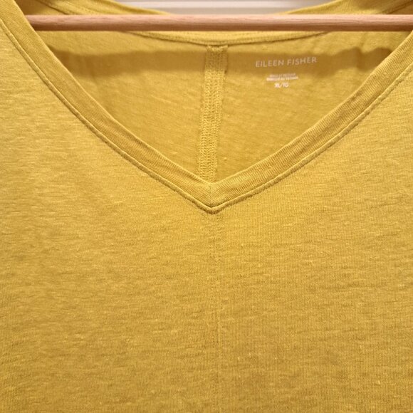 Eileen Fisher Organic Linen Jersey V-Neck Tee LemonDrop Size XL - Picture 4 of 8